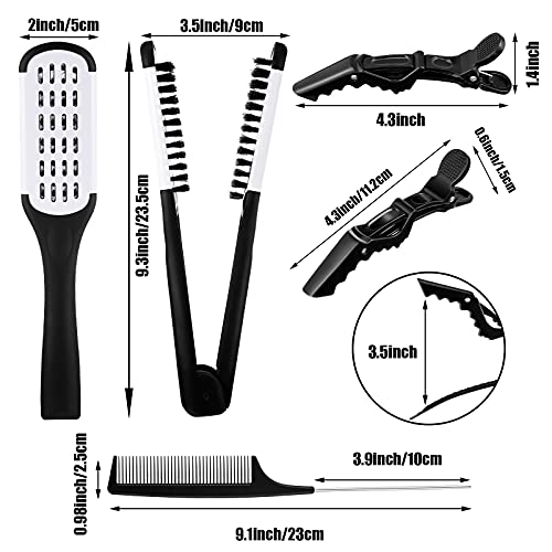 Honeydak Hair Straightening Boar Bristle Clamp Hair Comb, 5 Pieces Alligator Hair Clips, Pin Rat Tail Comb (White Comb) - color: White Comb