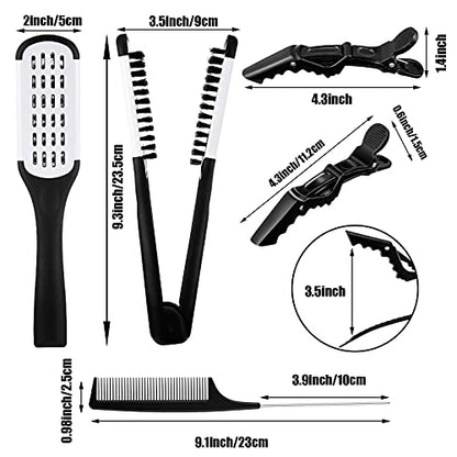 Honeydak Hair Straightening Boar Bristle Clamp Hair Comb, 5 Pieces Alligator Hair Clips, Pin Rat Tail Comb (White Comb) - color: White Comb