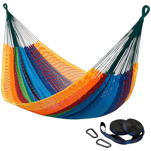 CHULIM Handwoven Mayan Hammock with 10ft Tree Straps, 550lbs Capacity Soft Rope Double Hammock, Portable Outdoor Hammock with Carry Bag for Camping Backyard Beach - Multi Color - color: Multi Color
