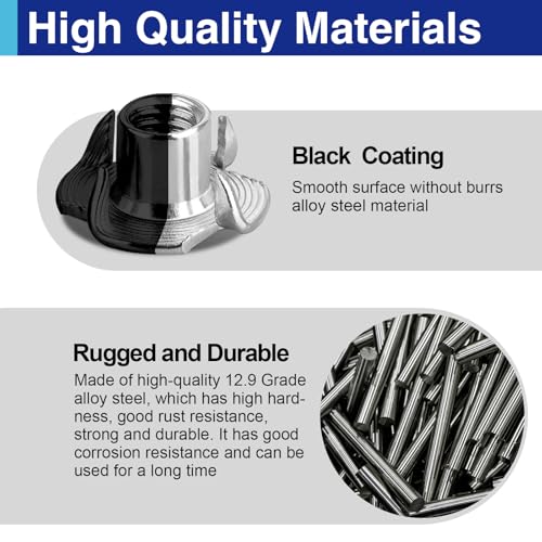 48PCS 3/8"-16 T Nuts for Wood, Carbon Steel 4-Prong Tee Nuts | Threaded inserts for wood panels, furniture and climbing wall holds - color: 48 Pack 3/8"-16