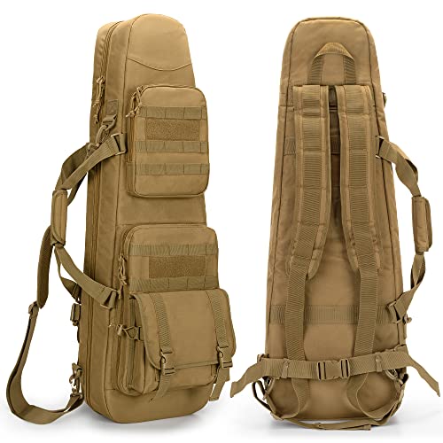 DSLEAF 36” Double Short Barrel Rifle Case, Soft Tactical Rifle Bag Backpack | Main Space for 2 Rifles, Multiple Pockets for Hunting Essentials, Portable Handle & Padded Shoulder Strap - color: Khaki