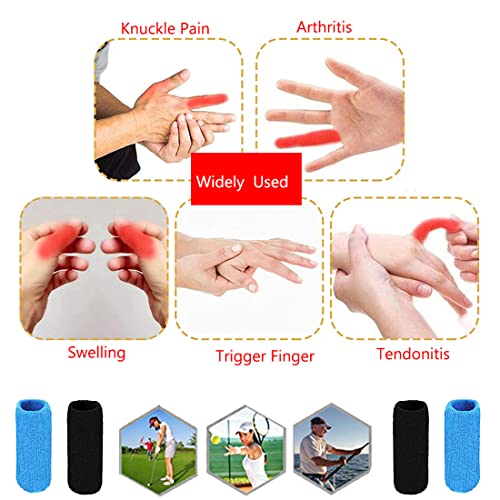 ELANE 40 PCS Finger Splint Finger Holster Thumb Brace Support Elastic Sleeves for Finger Support,Knuckle - color: black+skyblue