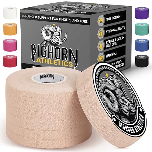 Bighorn Athletics Finger Tape 0.3-Inch x 45-Feet, 8 Rolls, Nude | Residue-Free, For Sports & Injuries, Jiu Jitsu, Rock Climbing, Volleyball, Football, Hands & Toes - color: Nude, size: 0.3-Inch