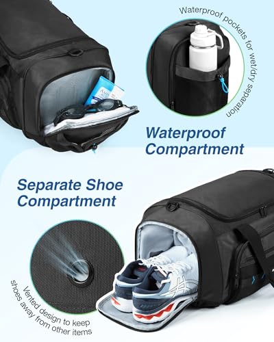 BAGSMART 4-IN-1 Gym Bag for Women Men, TSA Duffle Bag for Travel | With Shoe Compartment & Wet Pocket, 22L/30L/38L Tactical Backpack with 40oz Water Bottle Holder, Lightweight, Water-resistant - color: Kakhi
