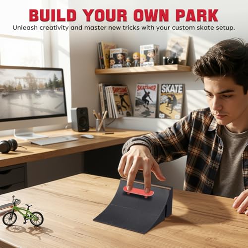 Fingerboard Obstacles Mini Finger Skateboard Ramp Skateboard Park Kit Plastic Obstacle for Finger Skateboarding Training Playtime Coordination Practice 5.51 X 5.51 X 2.75 in