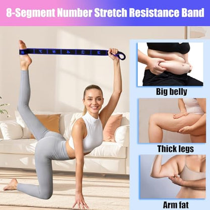 2PCS Fitness Resistance Band with Handles, Numbered 8 Segment Stretch Resistance Bands, Adjustable Stretching Exercise Band for Full Body Workout & Body Shaping - color: rose+blue