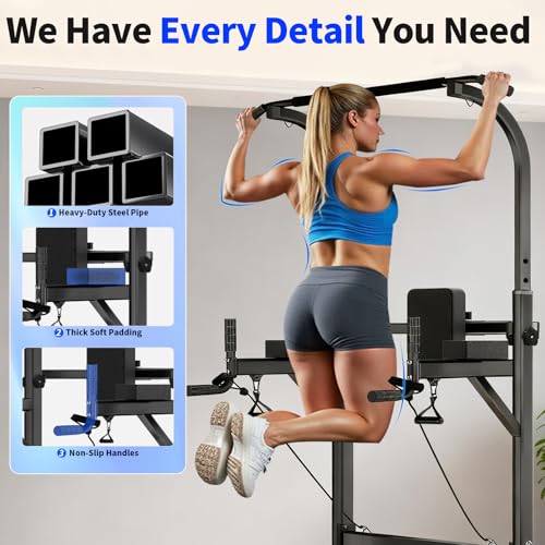 Power Tower Pull Up Bar and Dip Station,Adjustable 86.6 inches | Adjustable Height,Strength Training Equipment,Home Gym Workout,Multi-Function,Space-saving,Easy Assembly,Stable Structure