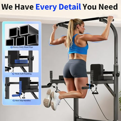 Power Tower Pull Up Bar and Dip Station,Adjustable 86.6 inches | Adjustable Height,Strength Training Equipment,Home Gym Workout,Multi-Function,Space-saving,Easy Assembly,Stable Structure