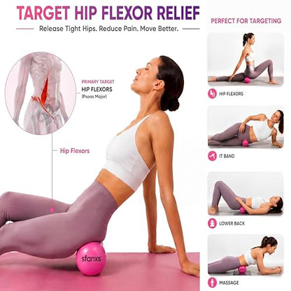 2 Pack Hip Flexor Release Ball Set, 4 Inch Myofascial Massage Balls for Psoas, Glutes, with Pump, Manual Ball for Pain Relief, Trigger Point Therapy, Muscle Recovery, Home & Gym Use