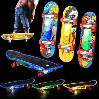 9 Pcs Light up Finger Skateboards Toys, LED Mini Skateboard Fingerboards Creative Fingertips Toys Finger Skater Skateboard Party Favors Gifts for Kids (9)