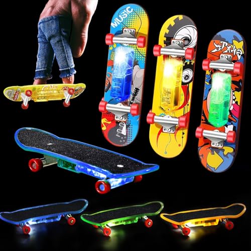 9 Pcs Light up Finger Skateboards Toys, LED Mini Skateboard Fingerboards Creative Fingertips Toys Finger Skater Skateboard Party Favors Gifts for Kids (9)