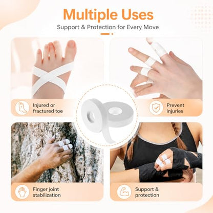 2 Rolls Extra Strong Athletic Finger Tape, White Protective Tape for Sports | 0.6-Inch x 32-Feet Reathable and Sweat-Wicking Sports Tape for Rock Climbing, Football, Volleyball, and Outdoor