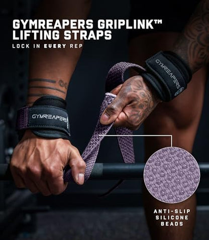 Gymreapers GripLink Lifting Straps – Heavy Duty D-Ring Weight Lifting Wrist Straps with Anti-Slip Silicone Grip Beads, Adjustable Support for Deadlifts, Powerlifting, Cable Machines & Gym Training - color: Lilac