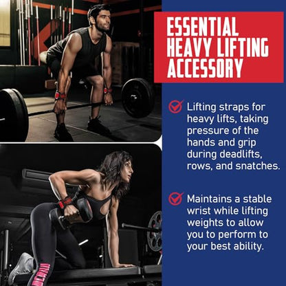 Weight Lifting Wrist Strap，Double Layer Leather Wrist Wraps with Neoprene Padding for Weightlifting & Deadlifts – Adjustable Gym Straps for Men & Women - color: Red