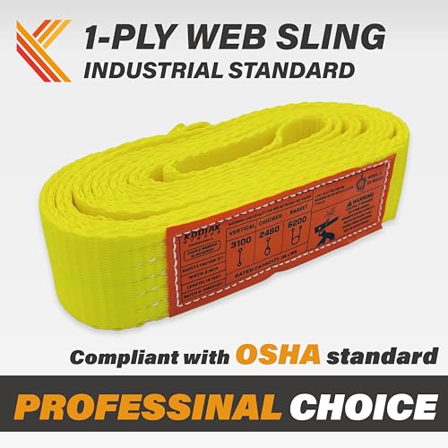 1-Ply Lifting Sling Straps 2”x 12ft - 3100lbs Vertical Capacity Heavy Duty Flat Eye Lift Sling, for Rigging Moving Towing Hoisting -2Pack - Kodiak Straps - color: 2 PACK, size: 2inch x 12ft