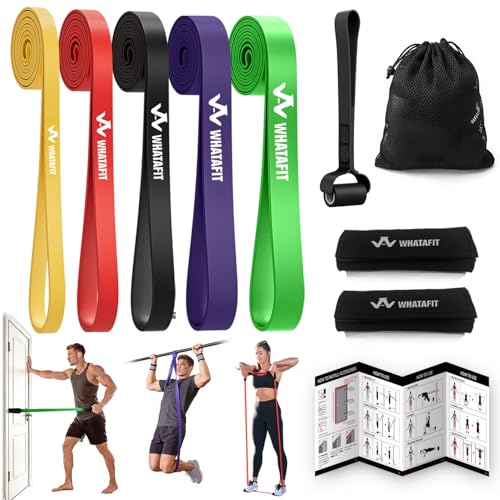 WHATAFIT Resistance Bands, Pull Up Assist Bands with Handles, Door Anchor | Natural Latex Rubber, Progressive Tension, Exercise Loop for Full-Body Fitness, Portable Gym Bag, Warm-Up & Stretch - color: 5-125LBS COLORFUL+GRIP