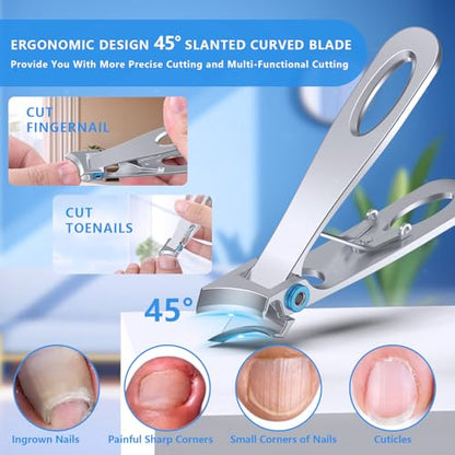 Toenail Clippers for Thick Toenails with 45° Curve Blade, Wide Jaw, Long Handle Easier Trimming | Ergonomic Toe Nail Clippers for Thick Nails for Seniors Men | Premium Steel Fingernail Clipper Cutter - style: Silver curve nail clippers