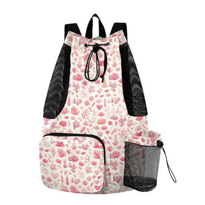 Yuiboo Pink Corals Mens Drawstring Bags Climbing Gym Bag with Inside Pockets Cinch Sacks Dry Wet Separation