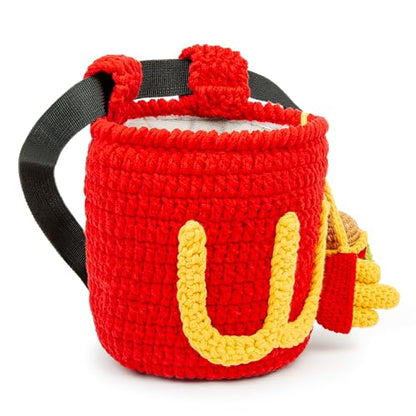 Handmade Crochet Rock Climbing Chalk Bag, Fun Plush Animal Chalk Pouch with Drawstring, Adjustable Waist Belt for Indoor Outdoor Bouldering Sport Climbing - style: Hamburger Fries
