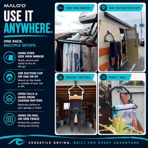 Malo’o Portable DryRack Vehicle Drying Rack for Wetsuits Scuba and Fishing Gear, Foldable Car Drying Rack with Heavy Duty Bars, Padded Wet Suit Hanger - color: Black