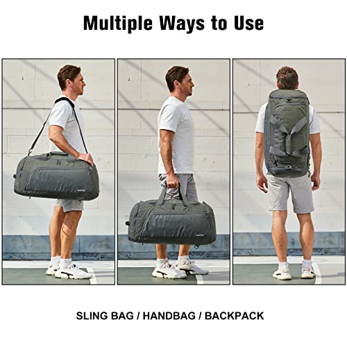 G4Free 45L/60L 3-Way Duffle Backpack Gym Bag with Wet Pocket & Shoes Compartment Sports Travel Weekender Overnight Duffel Bag | with Wet Pocket, Weekender Overnight Duffel Bag, Grey - color: Grey, size: 60L