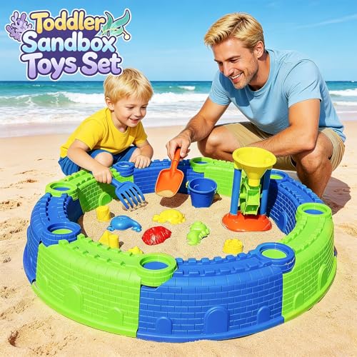 LUCKFUTURE 25 PCS Toddler Beach Toys Set, Sandbox Gift for Kids | Sand Playset with Bucket Shovels Molds & Funnel, Summer Outdoor Fun for Boys Girls 18+ Months