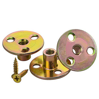 WMYCONGCONG 64PCS Iron Plate Nut Screw Set 5/16” Brad Hole Tee T-nut with Round Base Furniture Hardware Flange Insert Female Thread T-Nut with Mounting Screws Set (5/16" - 64Pcs) - size: 5/16”