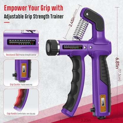 FitBeast Grip Strength Trainer, Hand Gripper Strengthener Kit - 6 Pack with Adjustable Resistance Forearm Strengthener, Forearm Exerciser and Massage Balls for Hand Therapy, Grip Training - color: Purple