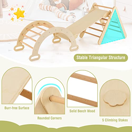 Costzon Climbing Toys for Toddlers, 5 in 1 Foldable Montessori Wooden Arch Climber Ladder with Sliding Ramp, Multi-Combination Methods, Kids Triangle Climber Play Gym Set for Boys Girls Present - style: 5 in 1 Arch Climber Ladder, Natural