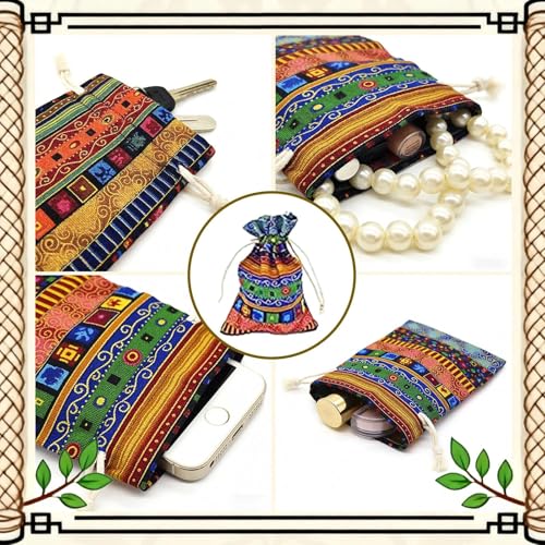 GALAOMA 24pc Egyptian Style Jewelry Coin Pouch Print Drawstring Gift Bag | Cotton Sachet Candy Travel Purse Ethnic Reusable Grocery for Party Favors Wedding Holiday - color: Egypt 24