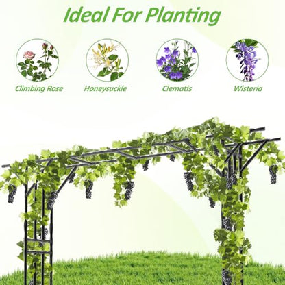 Garden Arch Trellis - 141.7" L×106.3" H Extra Large Flat Top Arbor Trellis with Coated Steel Pipe, Trellis for Climbing Plants Outdoor, Heavy Duty Abor Archway for Wedding Decor(25MM Pipe)