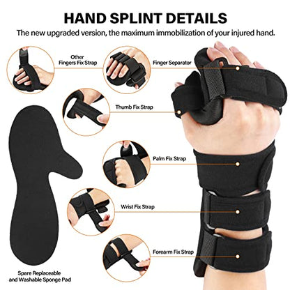 Stroke Resting Hand Splint Right&Left Resting Hand Splint with Finger Separator Functional Night Immobilizer Wrist Finger Brace for Carpel Tunnel Pain,Sprain Fracture,Tendonitis (Left,Black) - color: Left,Black