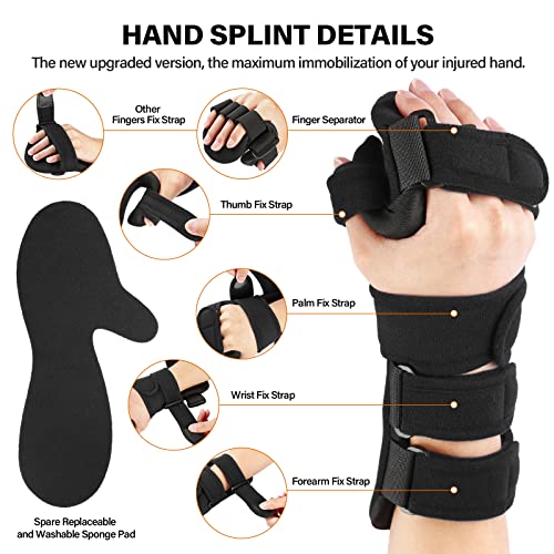 Stroke Resting Hand Splint Right&Left Resting Hand Splint with Finger Separator Functional Night Immobilizer Wrist Finger Brace for Carpel Tunnel Pain,Sprain Fracture,Tendonitis (Right,Black) - color: Right,Black