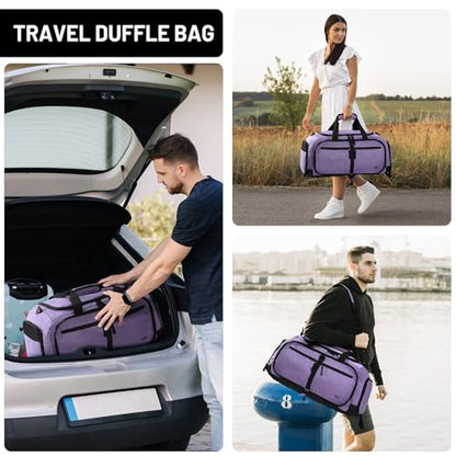 MIER Packable Travel Duffle Bag with Shoe Compartment, 50L, Purple | Foldable Weekender Duffel; Multi-Pockets; Adjustable Shoulder Strap; Luggage Sleeve; Travel, Sports, Camping, Gym - color: Purple, size: 50L