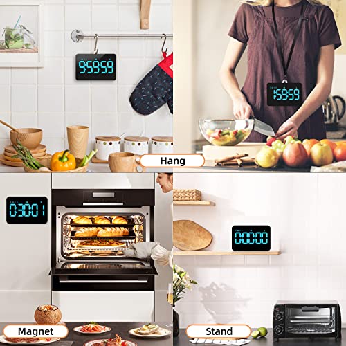 Samshow Rechargeable Digital Kitchen Timer, Ice Blue, 5 Inch | Countdown/Up, 3 Adjustable Brightness, 4 Adjustable Volume , 5" LED Display, Magnetic, For Classroom/Office/Home/Work/Game - color: Blue