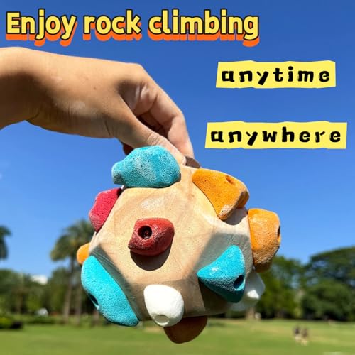 Finger Climbing Ball, Finger Strength and Flexibility Training Ball,Natural Oak, 18 Resin Real Holds，Suitable for Rock Climber Enthusiasts, Climbing Gifts