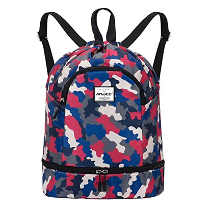 Dry Wet Drawstring Backpack with Shoe Compartment for Women Adjustable Gym Bag - color: Camouflage