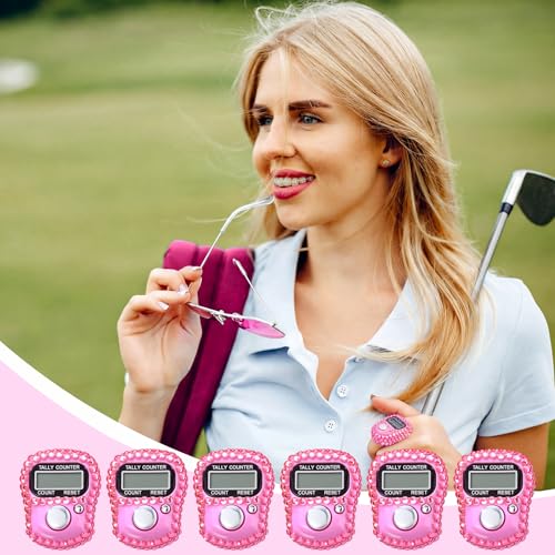 Simgoing Electronic Finger Clicker Counter, Rhinestones Tally Tasbeeh Counter Gifts for Prayer Islamic Golf Counting Goods Lap Knitting Bling Accessories - color: Pink
