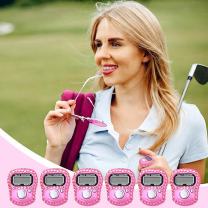 Simgoing Electronic Finger Clicker Counter, Rhinestones Tally Tasbeeh Counter Gifts for Prayer Islamic Golf Counting Goods Lap Knitting Bling Accessories - color: Pink