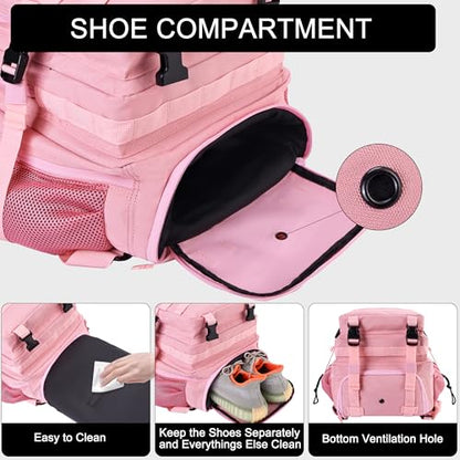 LHI Military Tactical Backpack for Men and Women 45L Army 3 Days Assault Pack Bag Large Rucksack with Shoe Compartment - color: 1.7 Pink