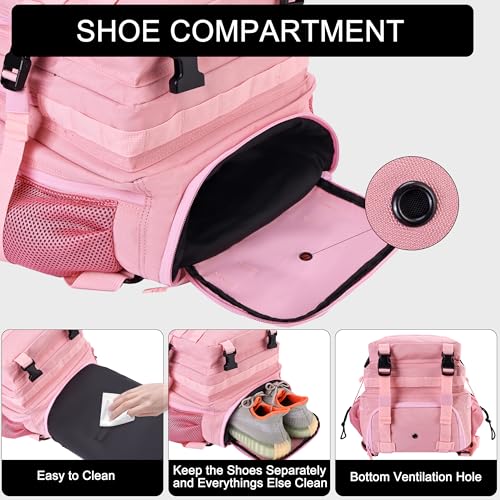 LHI Military Tactical Backpack for Men and Women 45L Army 3 Days Assault Pack Bag Large Rucksack with Shoe Compartment - color: 1.7 Pink