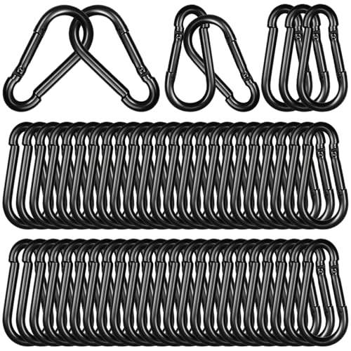 Heavy Duty Spring Snap Hook Carabiners, Galvanized Steel Quick Links, Spring Clips in Black & Silver, Multiple Sizes: 1.6Inch/2Inch/2.4Inch/3Inch/4Inch, for Swing Hammock Camping Keychain Outdoor - size: M6-120PCS, style: Black