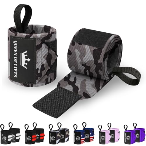 TECEUM Weightlifting 18" & 12" Wrist Wraps with Thumb Loop – Heavy Duty Wrist Workout Braces for Men and Women – Ideal for Powerlifting, Strength Training, Bodybuilding - color: Black Camo, style: 12" – Queen of Lifts