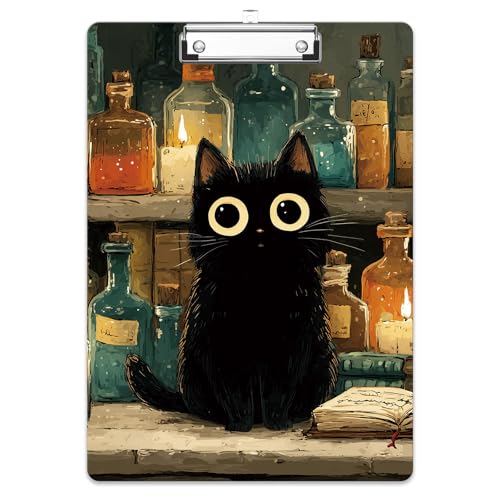 Rimilak Wood Clipboard, 8.5x11 Hardboard Clip Board, Black Cat | Fun Design, Cute Custom Pattern, 9 x 12.5 in Letter Size for Classroom, Teachers, Kid, Woman, School & Office Supply - color: Black Cat