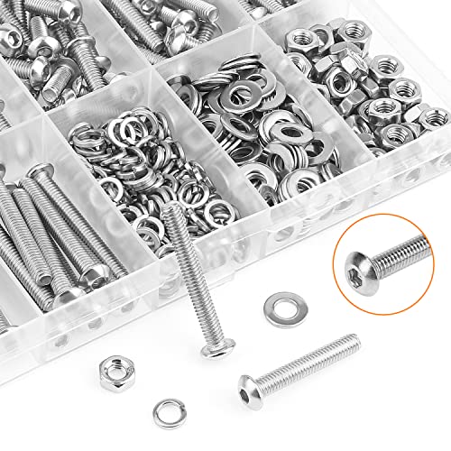 HELIFOUNER 370 Pieces M4 x 6mm /8mm /12mm /16mm /20mm /25mm /30mm, Button Head Socket Cap Screws Bolts Washers Nuts Kit, 304 Stainless Steel - size: M4, style: Button Head Screws