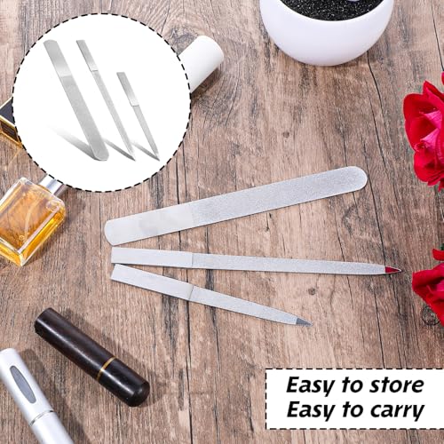 Diamond Nail File Set, 3Pcs Metal Nail File, Stainless Steel Double Side Fingernail Files, Toenails Fingernail Files Tools for Salon Home, Women Men (Silver)