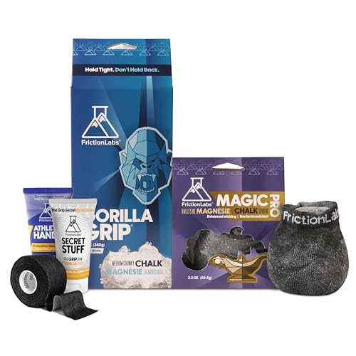 Friction Labs PRO Chalk Bundle, Grip, Skin Recovery & Climbing Essentials | Alcohol-Free Secret Stuff, Gorilla Grip 12 oz, Magic Chalk Ball PRO, Finger Tape & Athletic Hands Cream for Grip & Recovery