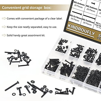 562 Pieces Black M2.5 x 4/6 /8/10 /12/16 /20mm Countersunk Head Socket Cap Screws Nuts Washers Assortment Kit, 10.9 Grade Alloy Steel - size: M2.5, style: Countersunk Head