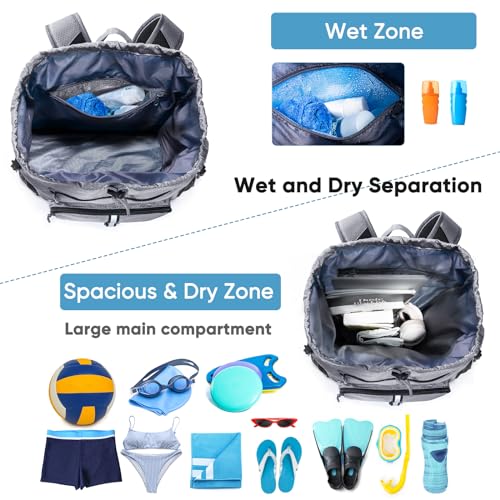 Large Beach Backpack Waterproof Sandproof - Customized Oversized Drawstring Pool Bag with Shoe Compartment for Toiletries, Towels, Gym, Travel - color: Grey, size: Large