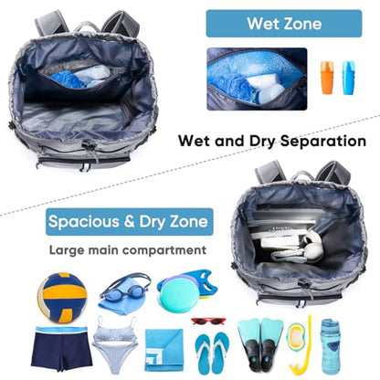 Large Beach Backpack Waterproof Sandproof - Customized Oversized Drawstring Pool Bag with Shoe Compartment for Toiletries, Towels, Gym, Travel - color: Grey, size: Large